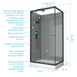 Cabine de douche Grey Touch rectangulaire 80 x 110 x 215 cm AURLANE