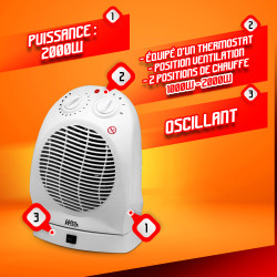 Radiateur soufflant oscillant 2000 W WARMTECH