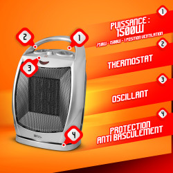 Radiateur céramique oscillant 1500 W WARMTECH