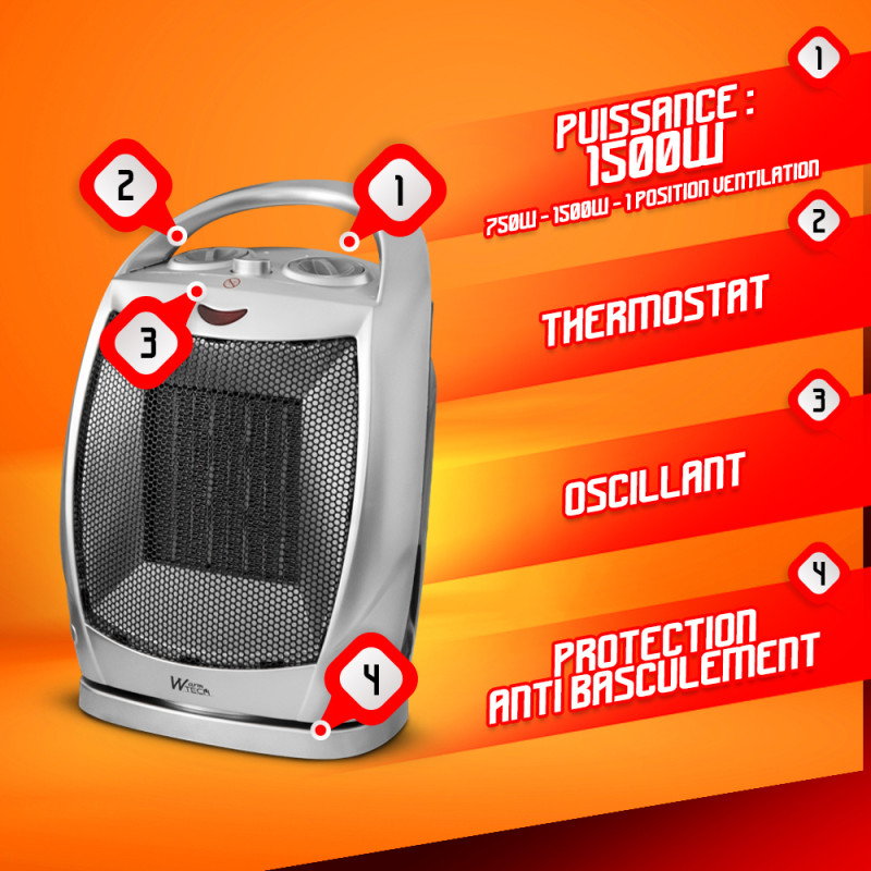 Radiateur céramique oscillant 1500 W WARMTECH