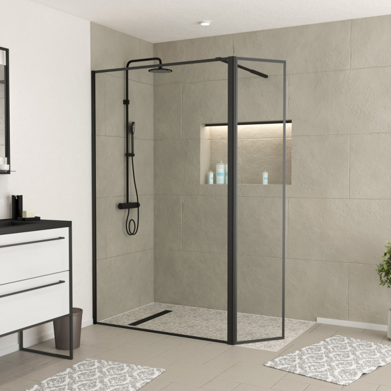 Paroi de douche avec volet Dark Edge noire 120 + 40 x 200 cm AURLANE