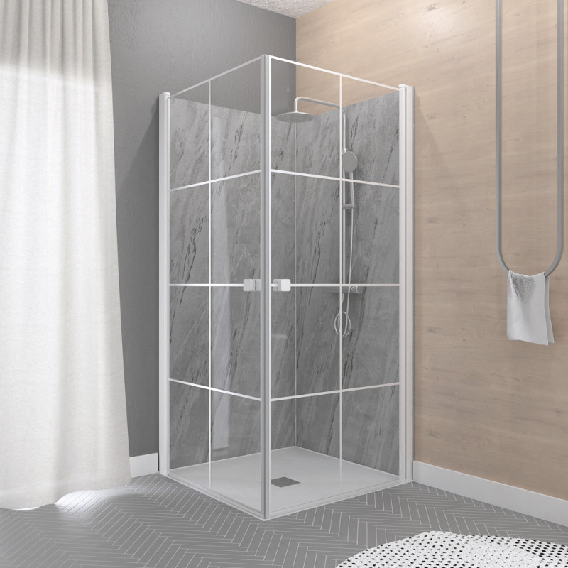 Porte de douche d'angle pivotante Clean Line blanche 90 x 90 x 190 cm AURLANE