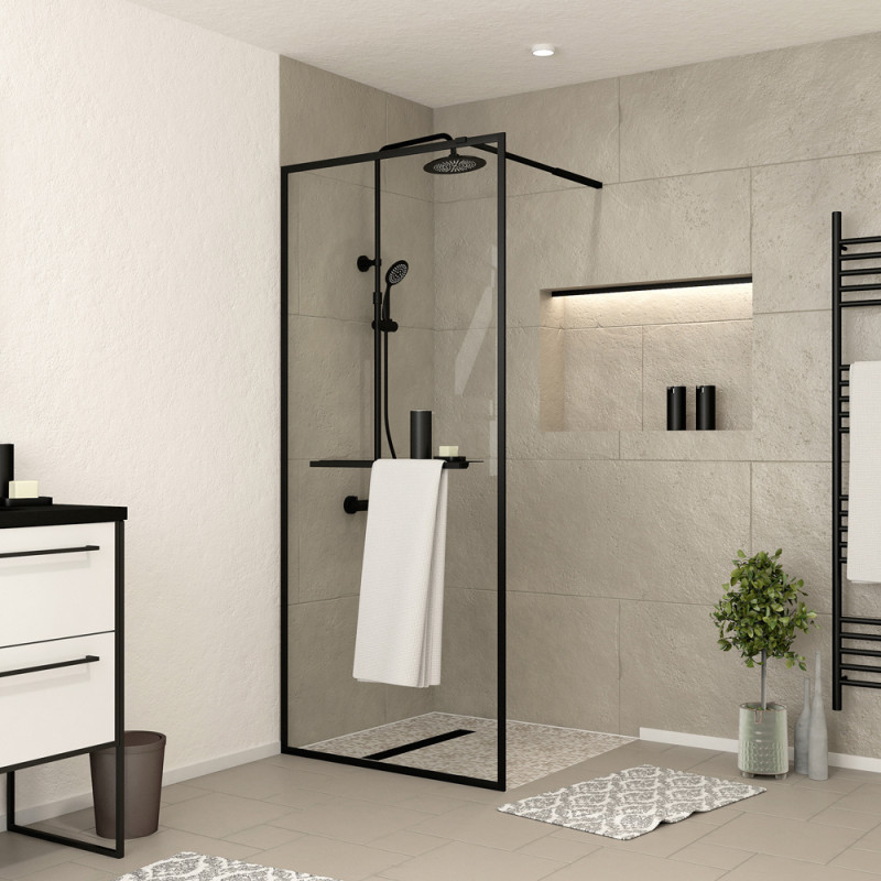 Paroi de douche Dark Edge Shelf noire 90 x 200 cm AURLANE