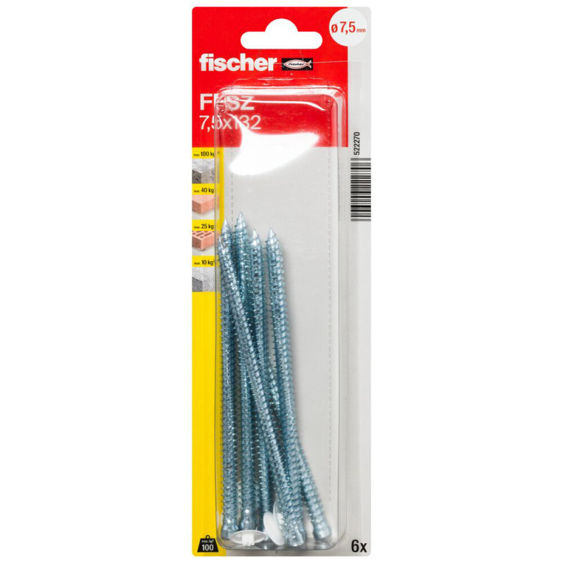Vis de fixation pour cadres FFSZ 7,5 x 132 mm 100 pièces Vis de fixation pour cadres FFSZ 7,5 x 132 mm 100 pièces