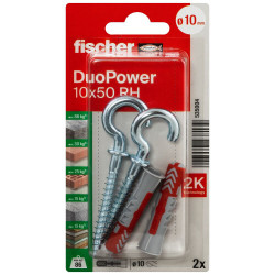 Cheville DuoPower RH en nylon avec collerette Ø 10 x 50 mm avec crochet rond 2 pièces