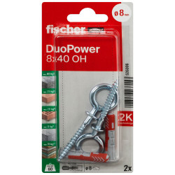 Cheville DuoPower OH en nylon avec collerette Ø 8 x 40 mm avec piton 2 pièces Cheville DuoPower OH en nylon avec collerette Ø 8 x 40 mm avec piton 2 pièces