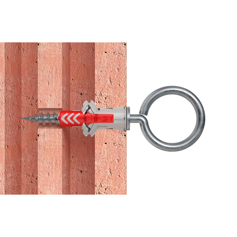 Cheville DuoPower OH en nylon avec collerette Ø 8 x 40 mm avec piton 2 pièces Cheville DuoPower OH en nylon avec collerette Ø 8 x 40 mm avec piton 2 pièces