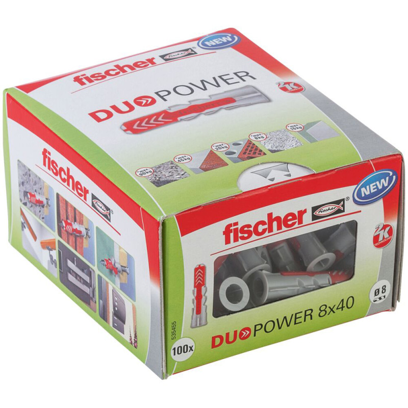 Cheville DuoPower en nylon avec collerette Ø 8 x 40 mm 100 pièces Cheville DuoPower en nylon avec collerette Ø 8 x 40 mm 100 pièces