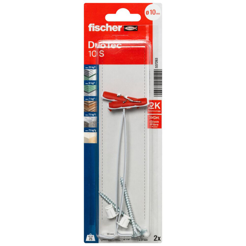 Cheville à bascule Duotec S en nylon Ø 10 x 39 mm avec vis 2 pièces