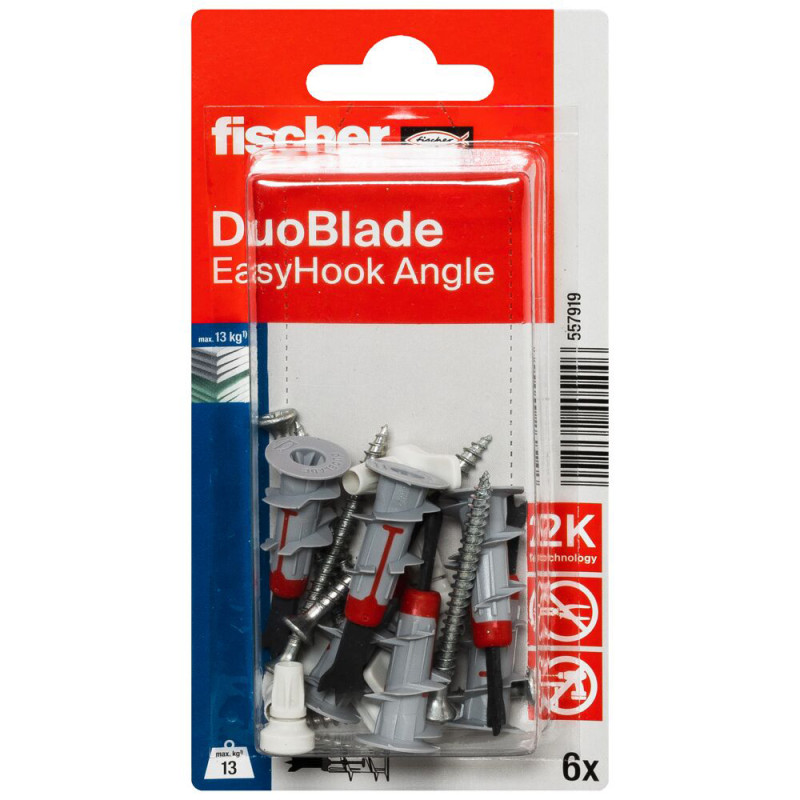 Crochet mural EasyHook droit avec cheville DuoBlade en nylon 6 pièces Crochet mural EasyHook droit avec cheville DuoBlade en nylon 6 pièces