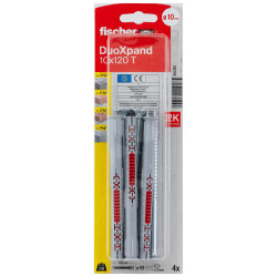 Cheville DuoXpand en nylon Ø 10 x 120 mm avec vis à tête fraisée 4 pièces