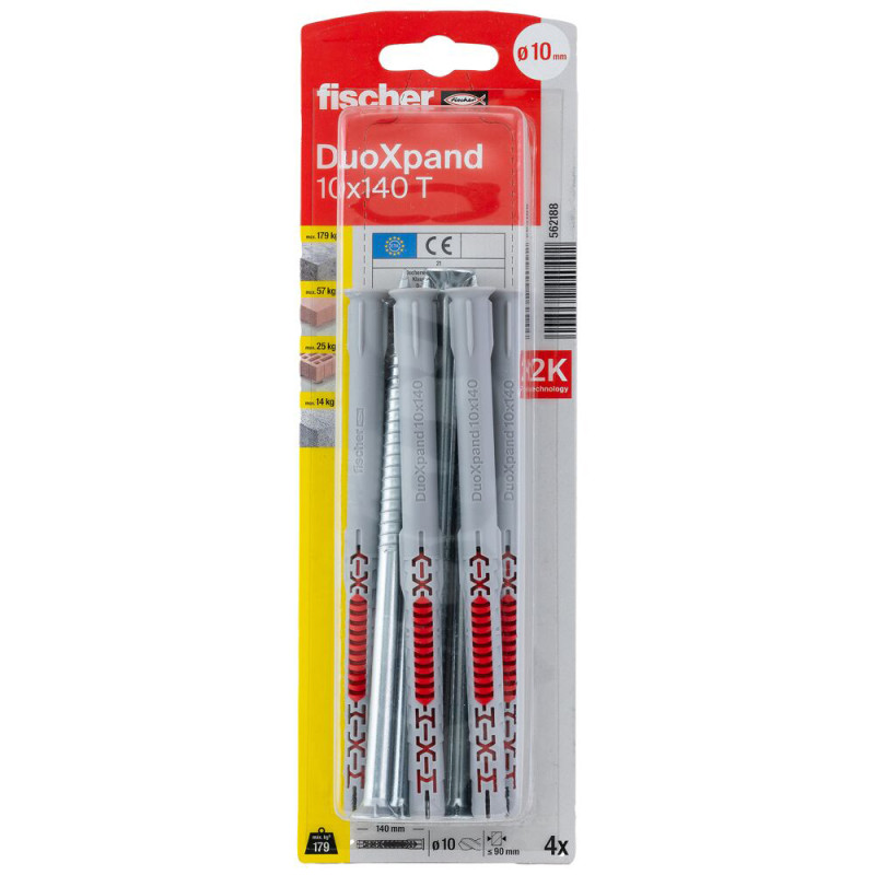 Cheville DuoXpand en nylon Ø 10 x 140 mm avec vis à tête fraisée 4 pièces