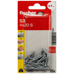 Cheville à expansion SX Ø 4 x 20 mm avec vis 25 pièces
