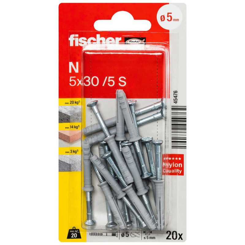 Cheville à frapper N Ø 5 x 30 mm / 5 mm 20 pièces Cheville à frapper N Ø 5 x 30 mm / 5 mm 20 pièces