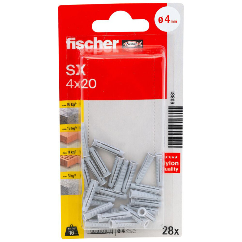 Cheville à expansion SX Ø 4 x 20 mm 28 pièces