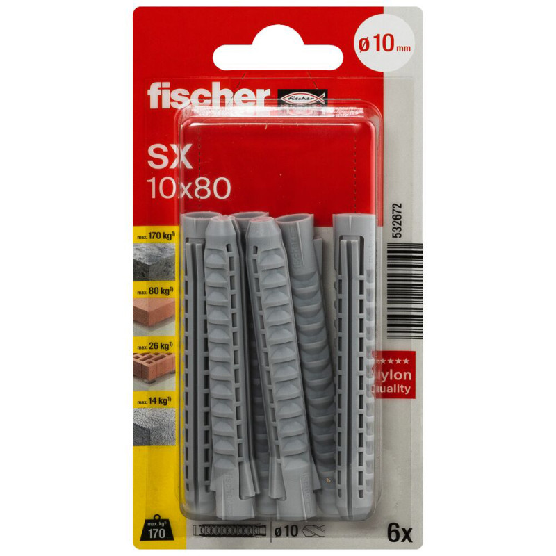 Cheville à expansion avec collerette SX Ø 10 x 80 mm 6 pièces Cheville à expansion avec collerette SX Ø 10 x 80 mm 6 pièces