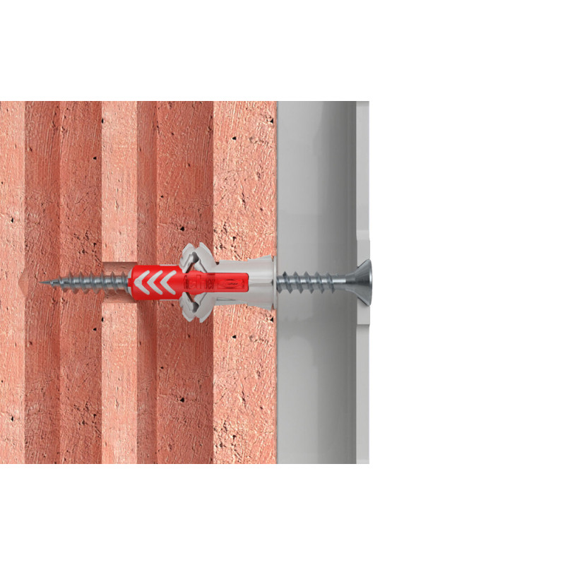 Cheville DuoPower en nylon avec collerette Ø 6 x 30 mm avec vis et cache pour fixation d'étagères 12 pièces