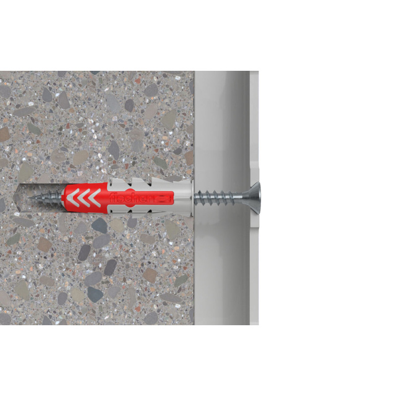 Cheville DuoPower en nylon avec collerette Ø 6 x 30 mm avec vis et cache pour fixation d'étagères 12 pièces