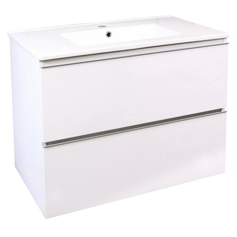 Meuble de salle de bain deux tiroirs avec vasque Trendy blanc brillant 80 cm ONDEE