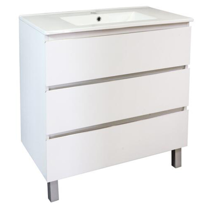 Meuble de salle de bain trois tiroirs avec vasque Trendy blanc mat 80 cm ONDEE