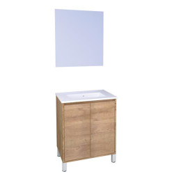 Ensemble de salle de bain deux portes avec miroir suspendu Belis bois 60 cm ONDEE