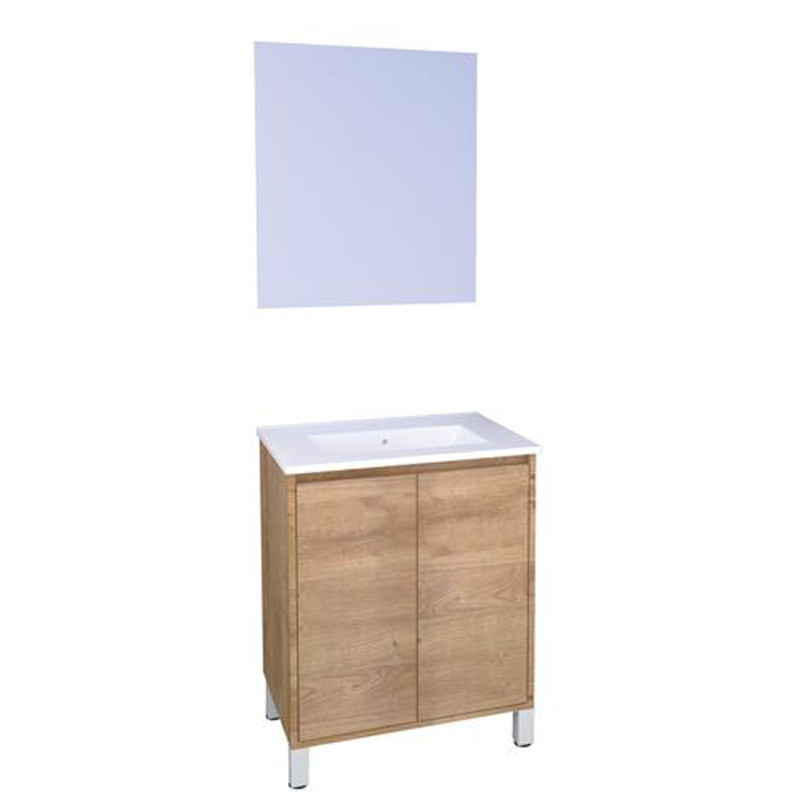 Ensemble de salle de bain deux portes avec miroir suspendu Belis bois 60 cm ONDEE