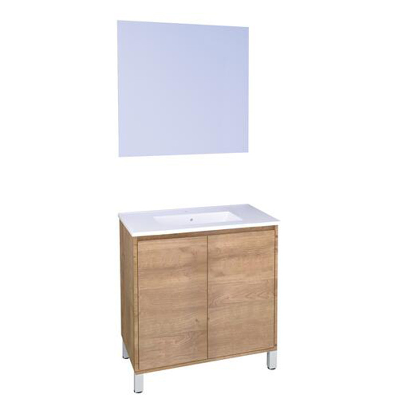 Ensemble de salle de bain deux portes avec miroir suspendu Belis bois 80 cm ONDEE