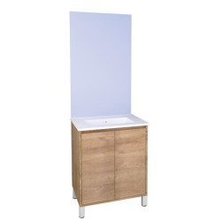 Ensemble de salle de bain deux portes avec miroir affleurant Belis bois 60 cm ONDEE