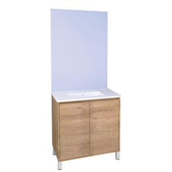 Ensemble de salle de bain deux portes avec miroir affleurant Belis bois 80 cm ONDEE