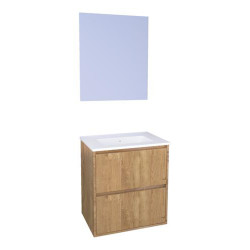 Ensemble de salle de bain deux tiroirs avec miroir suspendu Belis bois 60 cm ONDEE