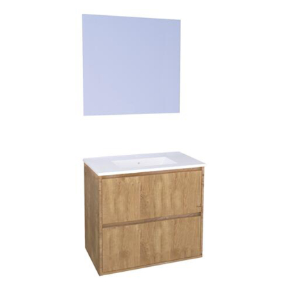 Ensemble de salle de bain deux tiroirs avec miroir suspendu Belis bois 80 cm ONDEE