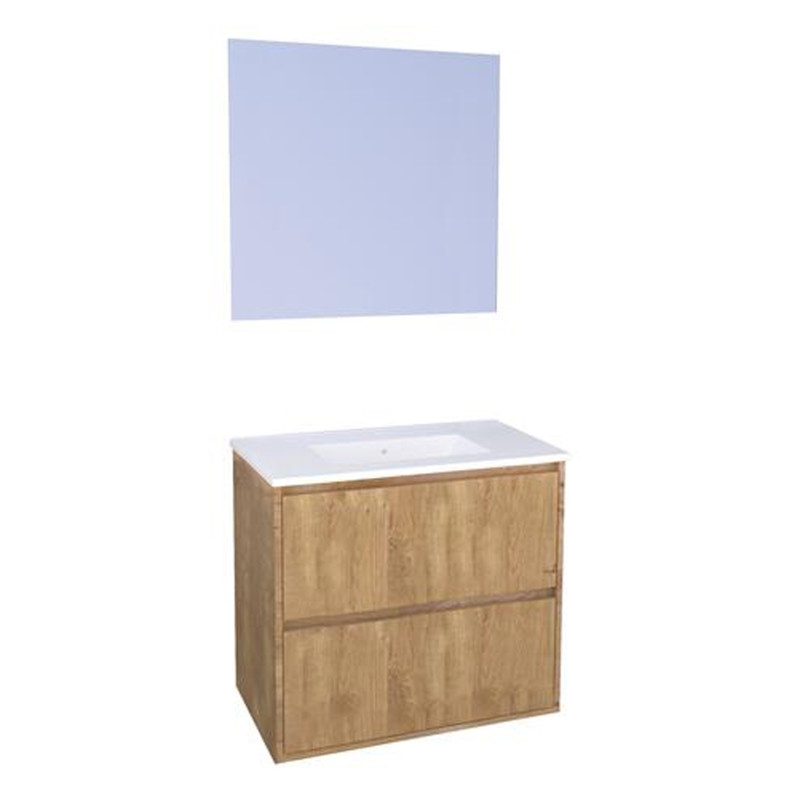 Ensemble de salle de bain deux tiroirs avec miroir suspendu Belis bois 80 cm ONDEE