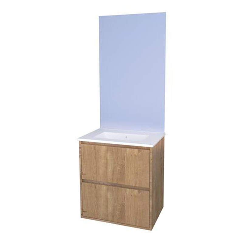 Ensemble de salle de bain deux tiroirs avec miroir affleurant Belis bois 60 cm ONDEE