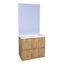 Ensemble de salle de bain deux tiroirs avec miroir affleurant Belis bois 80 cm ONDEE