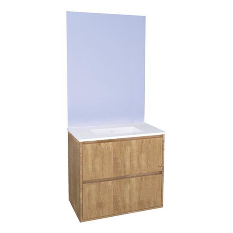 Ensemble de salle de bain deux tiroirs avec miroir affleurant Belis bois 80 cm ONDEE