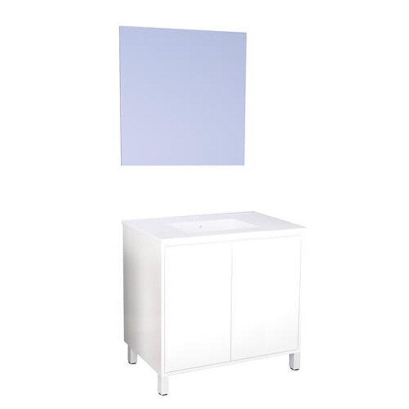 Ensemble de salle de bain deux portes avec miroir suspendu Belis blanc 80 cm ONDEE