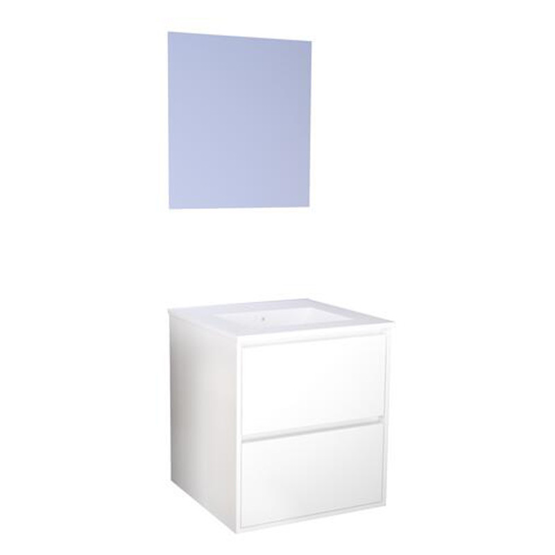 Ensemble de salle de bain deux tiroirs avec miroir suspendu Belis blanc 60 cm ONDEE