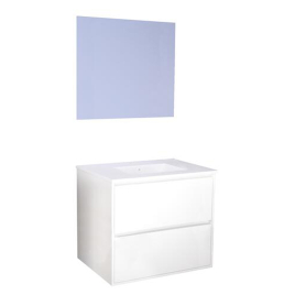 Ensemble de salle de bain deux tiroirs avec miroir suspendu Belis blanc 80 cm ONDEE