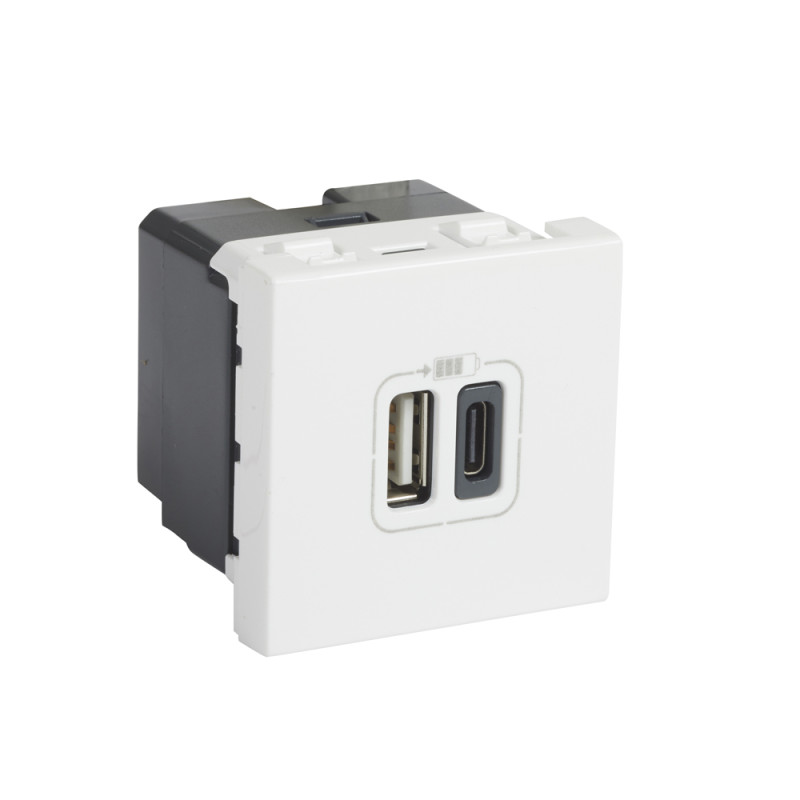 Prise chargeur USB A + C 2 modules Mosaic DLP + clip blanc LEGRAND