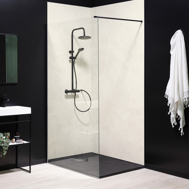 Panneau de douche Sanikit en PVC Ciment clair 120 × 85 cm 3 pièces DUMAWALL XL