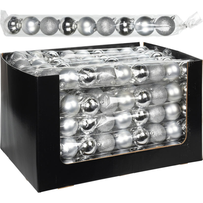 Boule de Noël en plastique Ø 6 cm argentée 9 pièces