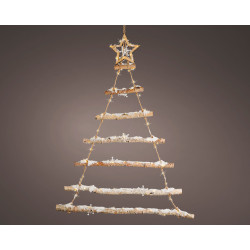 Sapin de Noël en bois enneigé LED blanc chaud à suspendre 90 cm DECORIS