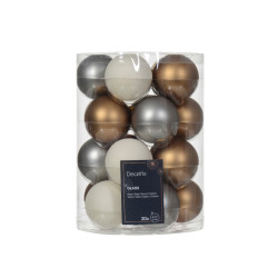 Set de boules de Noël en verre Ø 6 cm blanches, brunes et grises 20 pièces DECORIS Set de boules de Noël en verre Ø 6 cm blanches, brunes et grises 20 pièces DECORIS