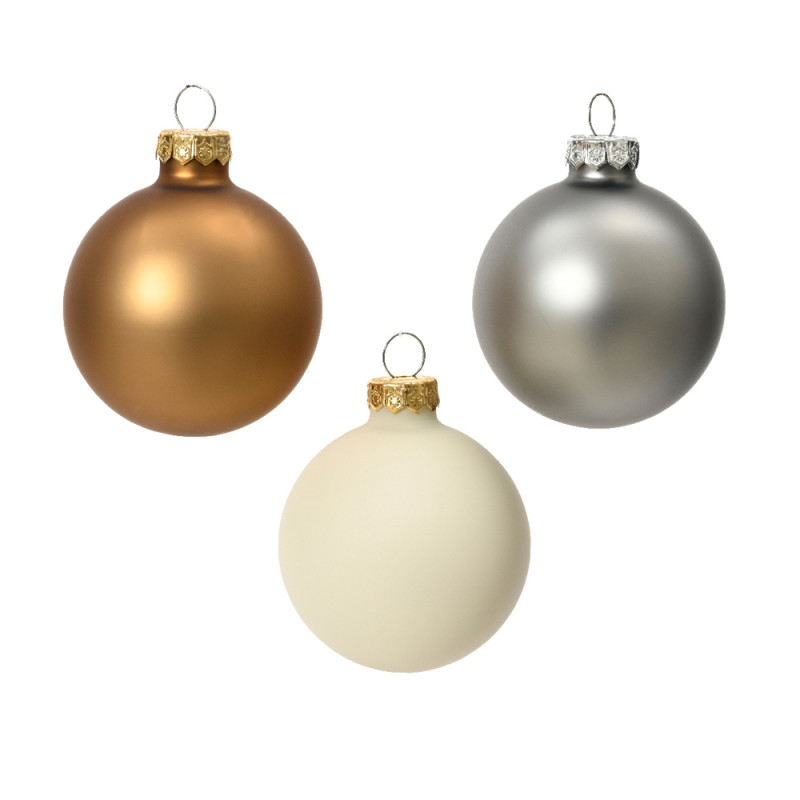 Set de boules de Noël en verre Ø 6 cm blanches, brunes et grises 20 pièces DECORIS Set de boules de Noël en verre Ø 6 cm blanches, brunes et grises 20 pièces DECORIS
