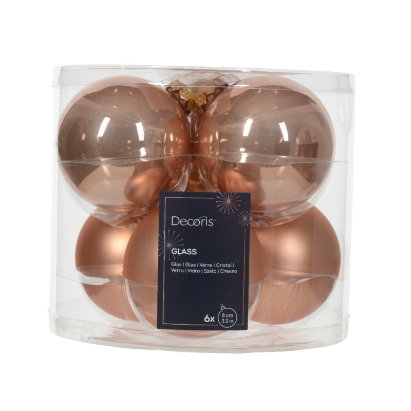 Boule de Noël en verre Ø 8 cm rose pétillant 6 pièces DECORIS
