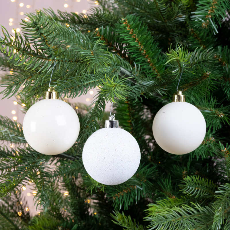 Boule de Noël Ø 6 cm blanc laine 10 pièces DECORIS Boule de Noël Ø 6 cm blanc laine 10 pièces DECORIS