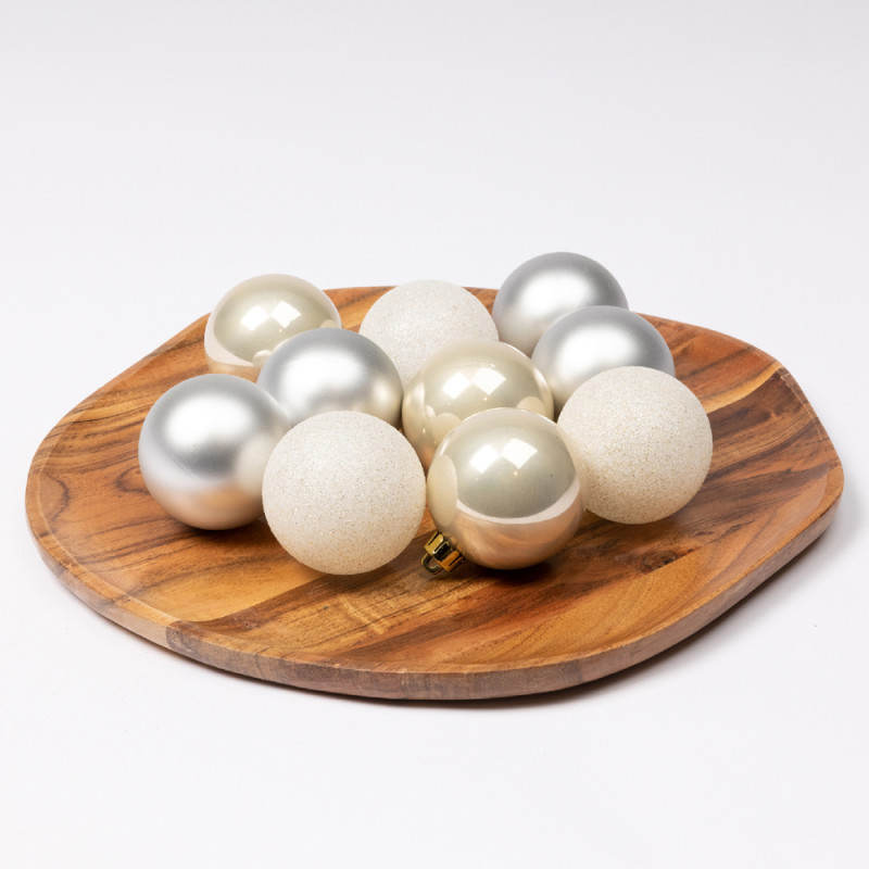 Boule de Noël Ø 6 cm blanc laine 10 pièces DECORIS Boule de Noël Ø 6 cm blanc laine 10 pièces DECORIS