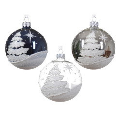 Boule de Noël en verre Ø 8 cm avec sapins DECORIS