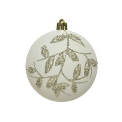 Boule de Noël incassable Ø 8 cm avec feuilles et perles blanc laine DECORIS
