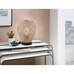 Lampe de table Dembleby noire et bois naturel E27 40 W EGLO